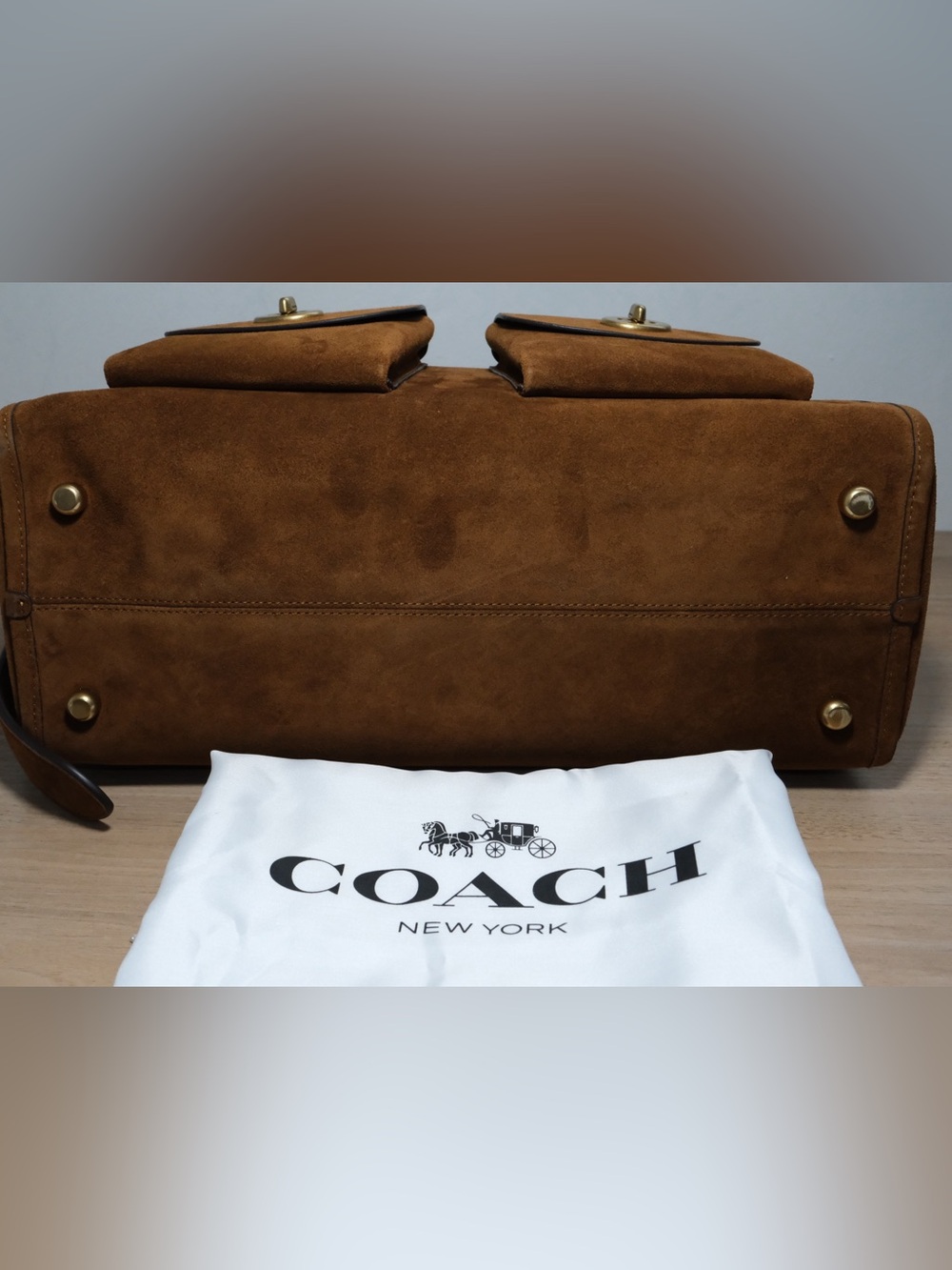 Coach Chestnut Brown Suede Turnlock Haversack Bag - Picture 16 of 16